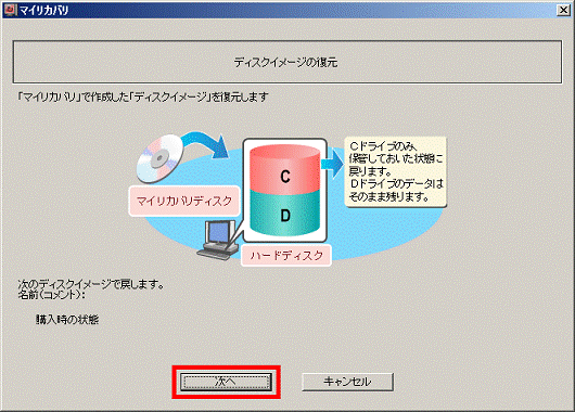 「マイリカバリ」で作成した「ディスクイメージ」を復元します