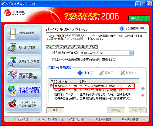 「家庭内ネットワーク1」をクリック