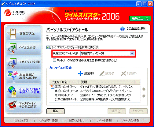 セキュリティ設定の項目
