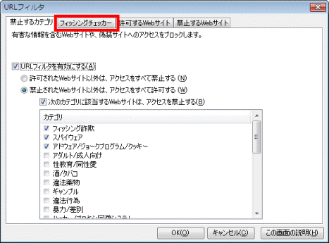 「フィッシングチェッカー」タブをクリック