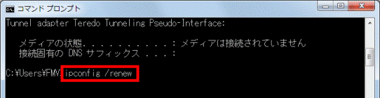 ipconfig /renewと入力