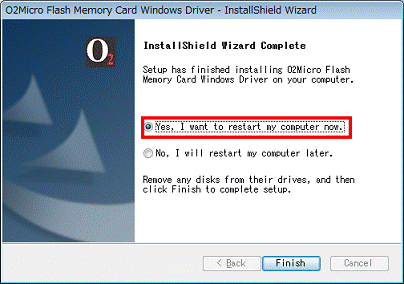InstallShield Wizard Complete - Yes, I want to restart my computer now.をクリック