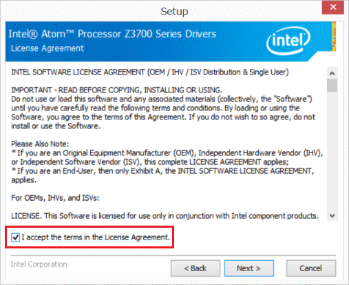 「I accept the terms in the License Agreement.」をタップ