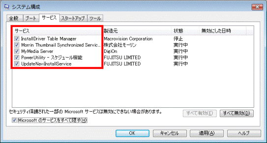 チェックが外れている項目名の確認