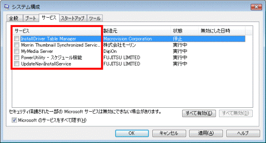 すべての項目のチェックが外れたことの確認