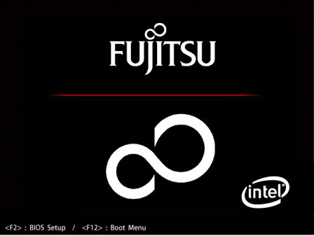 「FUJITSU」のロゴ画面