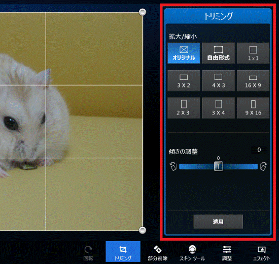 トリミングの設定