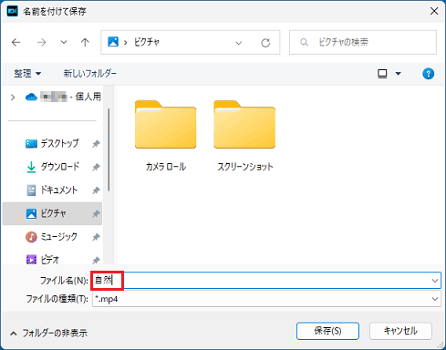 出力する動画のファイル名を入力