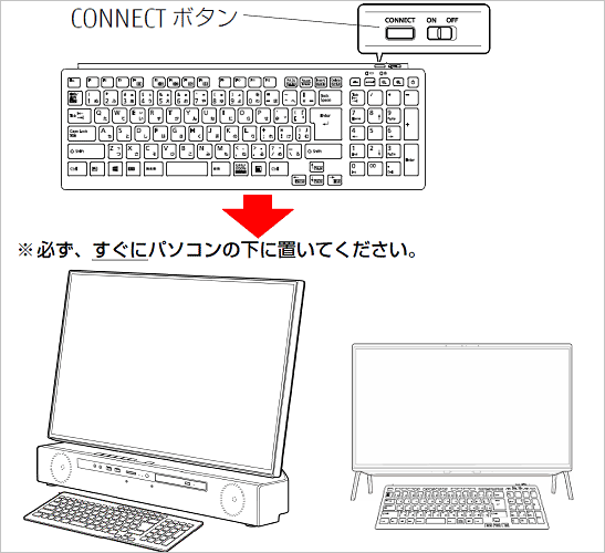 キーボードの「CONNECT」ボタンを押し、すぐにパソコンと近づける