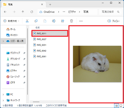 プレビューウィンドウの表示例