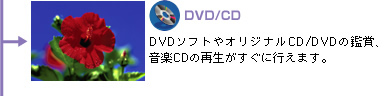 DVD/CD
DVDソフトやオリジナルCD/DVDの鑑賞、音楽CDの再生がすぐに行えます。