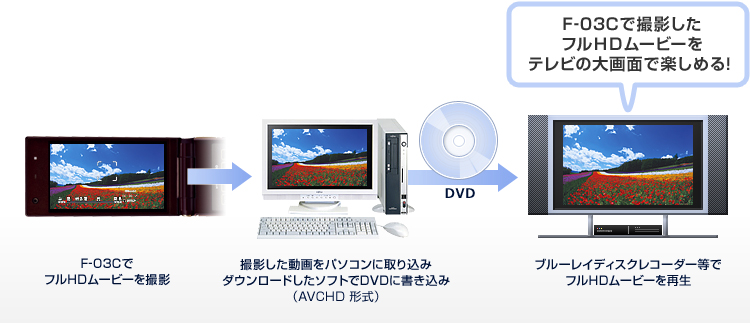 F-03CŃtHD[r[Be  Bep\RɎ荞݃_E[h\tgDVDɏ݁iAVCHD`j  u[CfBXNR[_[ŃtHD[r[Đ  F-03CŎBetHD[r[eȓʂŊy߂I