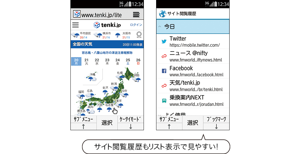 サイト閲覧履歴もリスト表示で見やすい！