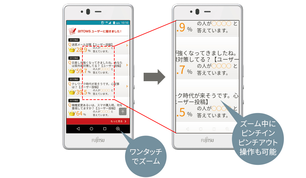 ワンタッチでズーム ズーム中にピンチインピンチアウト操作も可能