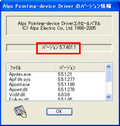 「Alps Pointing-device Driverのバージョン情報」