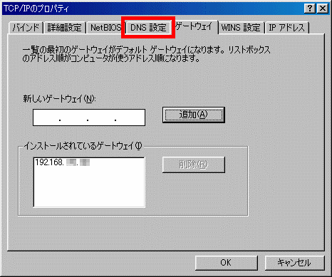 「DNS 設定」タブ