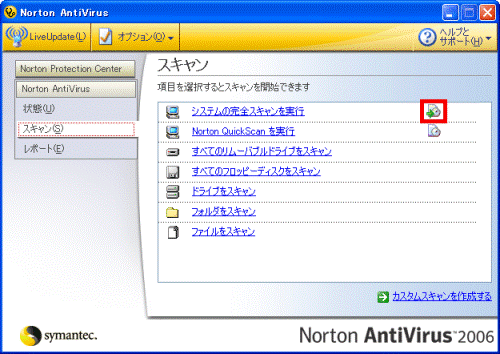 Norton AntiVirus 2006 スキャン