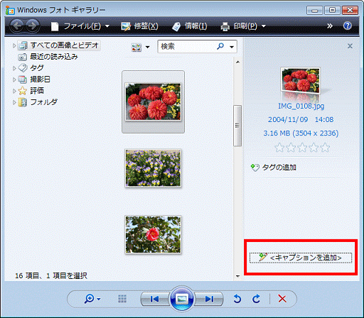 キャプションの追加
