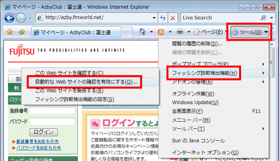 「自動的なWebサイトの確認を有効にする」をクック