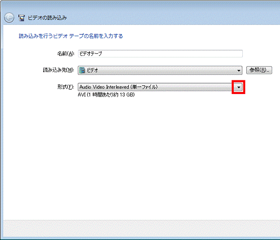 ビデオの読み込み - 形式の選択