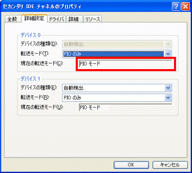 現在の転送モードの確認