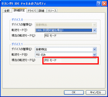 現在の転送モードの確認
