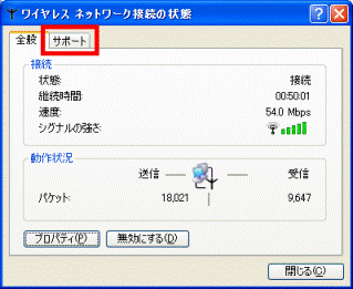 クリックしたアイコンの接続の状態