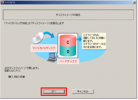 「「マイリカバリ」で作成した「ディスクイメージ」を復元します」