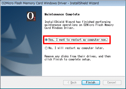 「Yes, I want to restart my computer now.」を選択