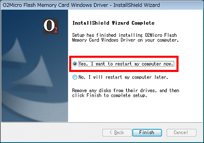 「Yes, I want to restart my computer now.」を選択