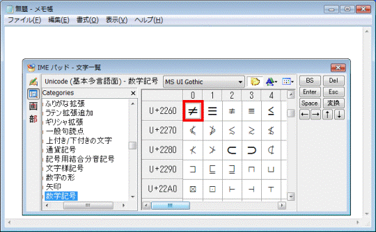 入力したい特殊文字をクリック