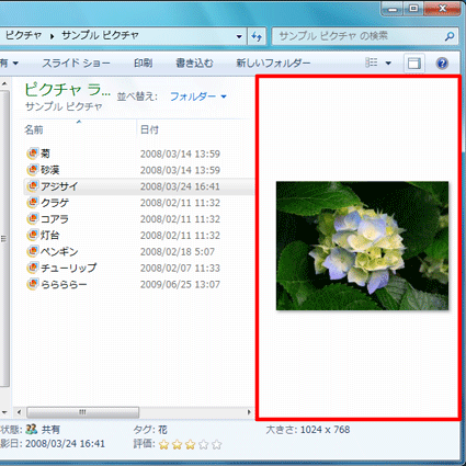 プレビューウィンドウの表示