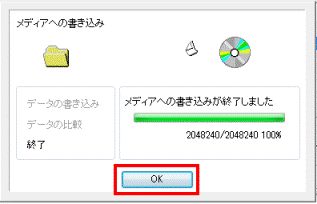 メディアへの書き込みが終了しました