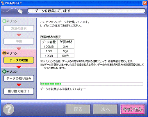 移行するデータの収集中