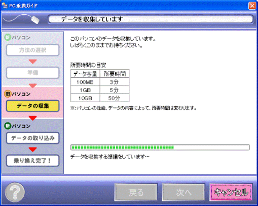 移行するデータの収集中
