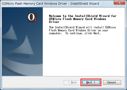 Welcome to the InstallSlield Wizard for O2Micro Flash Memory Card Windows