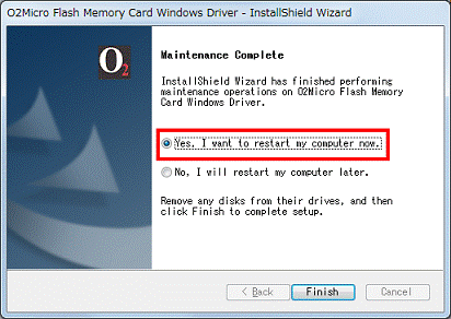 Maintenance Complete　- Yes,I want to restart　my computer now.をクリック