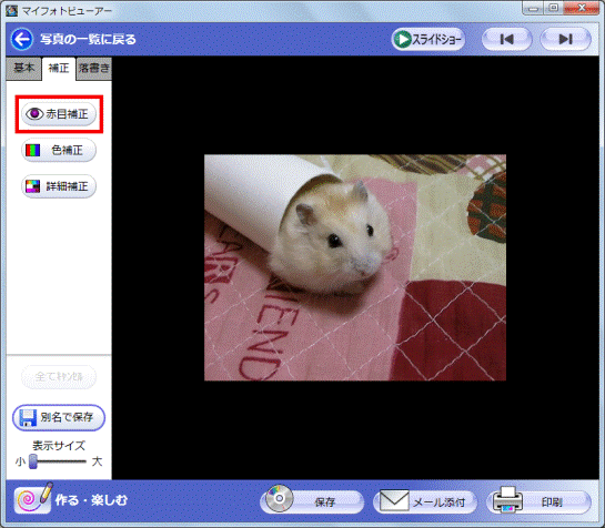 赤目補正ボタンをクリック