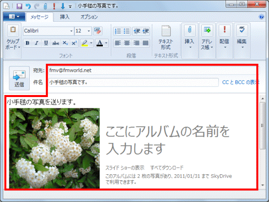 宛先や件名、本文を入力