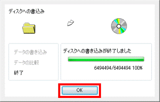 ディスクへの書き込みが終了しました