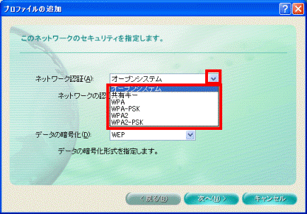 このネットワークのセキュリティを指定します。