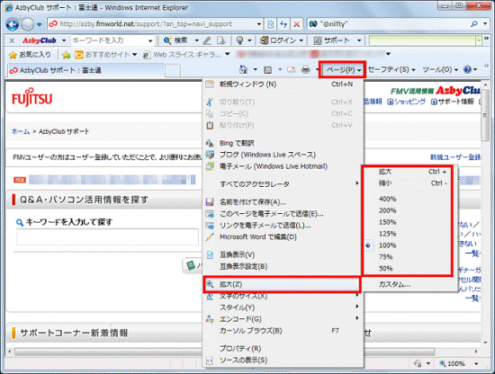 設定したい表示サイズ(Internet Explorer 8)