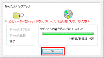 メディアへの書き込みが終了しました