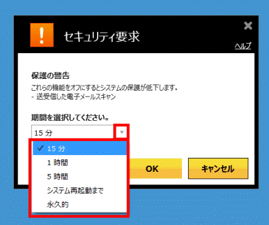 電子メールスキャンをオフにする期間