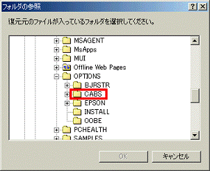 OPTIONSフォルダが表示 - CABSフォルダをクリック