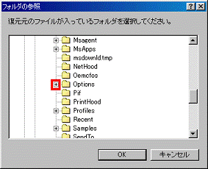 確認したOptionsフォルダ左側の+をクリック