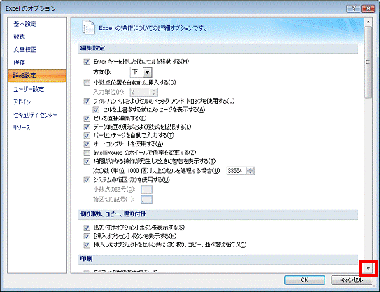 Excelの操作についての詳細オプションです　-　▼ボタンをクリックし、シート見出しを表示するを確認する