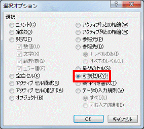 「可視セル」をクリック