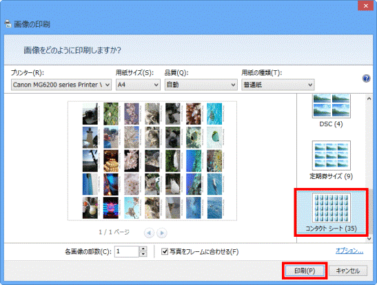 コンタクトシートを選択→印刷