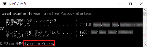 IPアドレスを更新するコマンドを入力